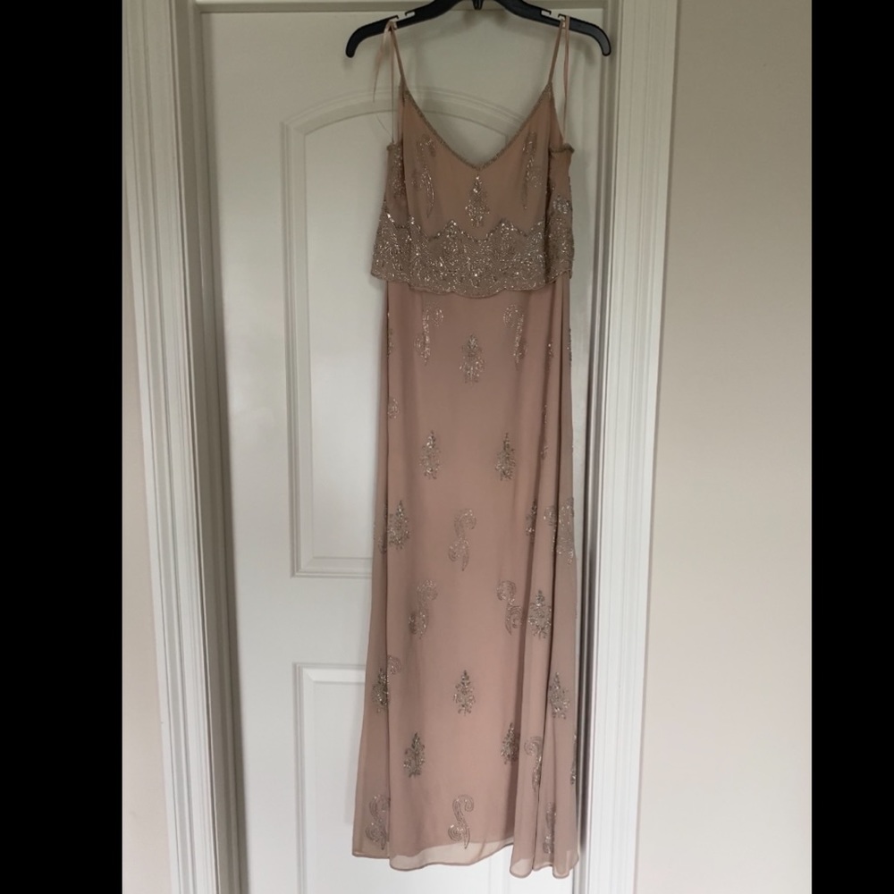 Adrianna Papell beaded blush full length dress, size 4, like new
